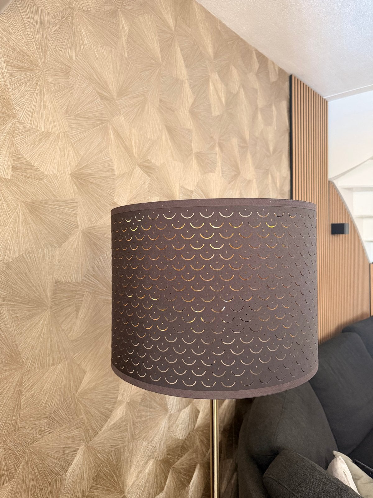 IKEA lampenkap 44 cm met gouden patroon, Ophalen, Gebruikt, Rond, Textiel