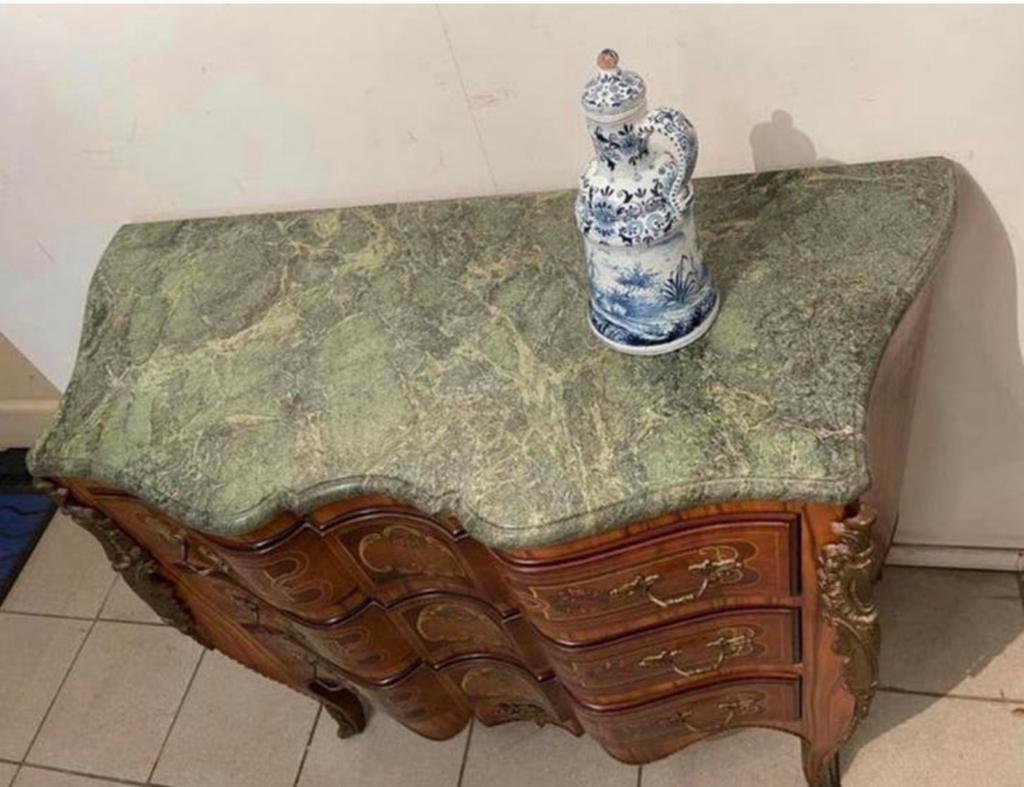 Louis XV-stijl walnoot gefineerde commode marmer blad 107x88, Ophalen