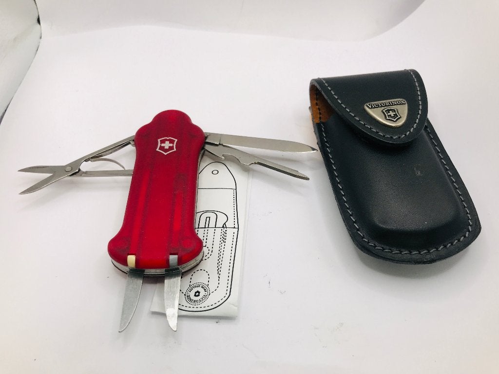 Victorinox Golftool 10 Functies Rood Transparant Leather, Ophalen of Verzenden, Zo goed als nieuw