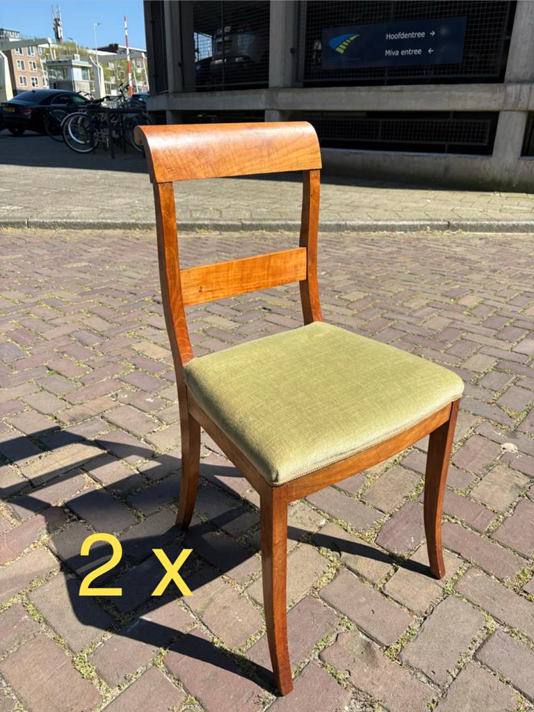 2 Antieke Biedermeier Eettafel Eetkamer Stoelen Mahonie, Gebruikt, Twee, Overige kleuren, Hout