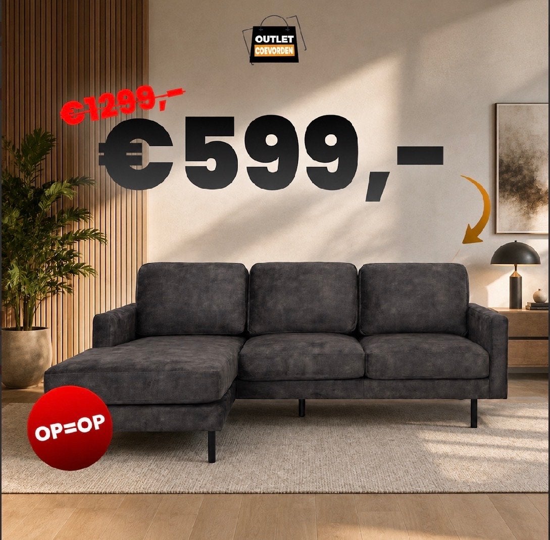 Hoekbank Levi - Meer dan 50% korting! OP=OP!, Ophalen, 250 tot 300 cm, 100 tot 125 cm, Hoekbank