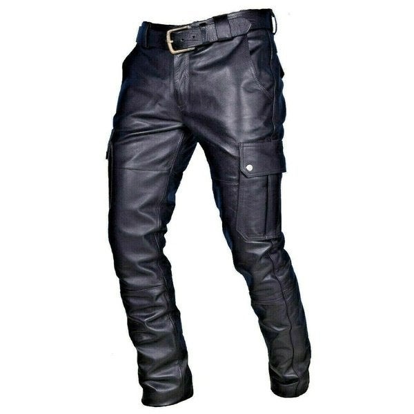 Zwarte heren leren cargo broek / zakken mannen wetlook leer, Verzenden, Nieuw, Overige maten, Zwart