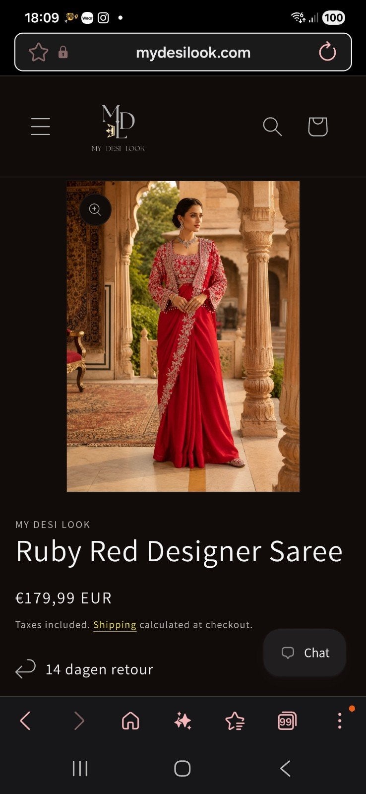 Ruby Rode Designer Saree met Geborduurde Jas, Maat 38/40 (M), Nieuw, Ophalen of Verzenden, MY DESI LOOK
