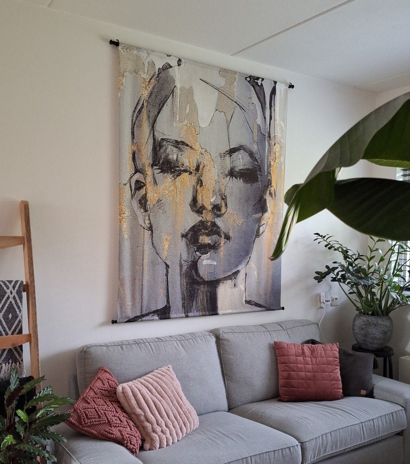 Wandkleed Golden Face 130x160 cm, Ophalen, 130 cm, Meerkleurig, Met ophangsysteem