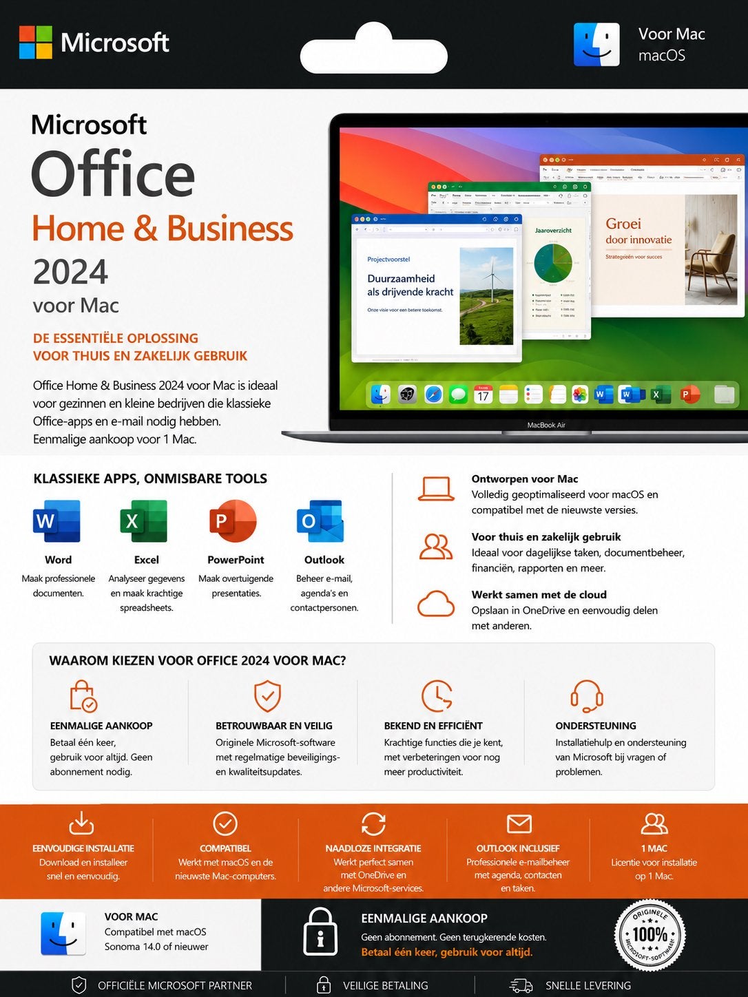 Microsoft Office 2024 Home & Business, Verzenden, Powerpoint, MacOS