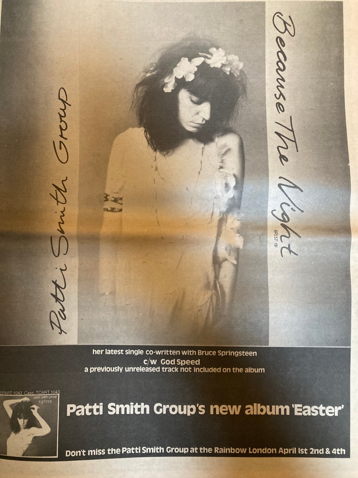 PATTI SMITH GROUP Easter release A3 advertentie, Ophalen of Verzenden, Gebruikt