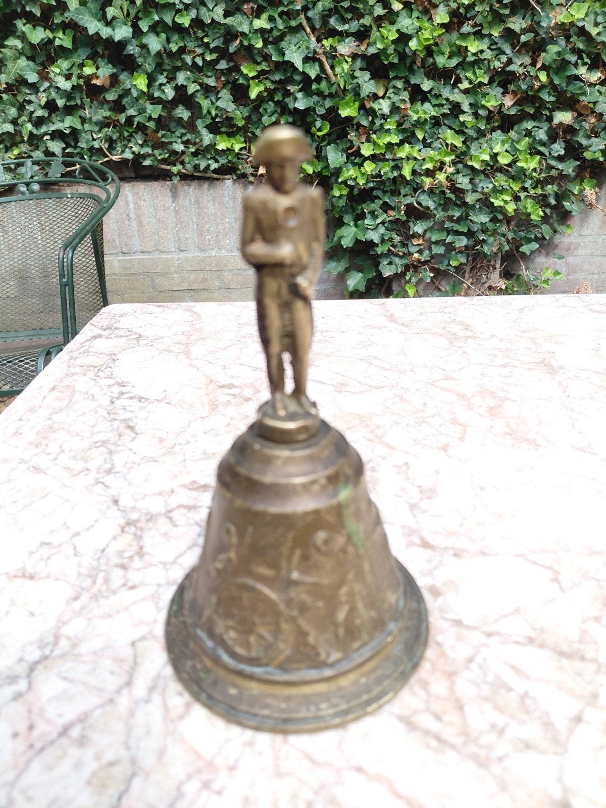Antieke bronzen tafel bel met napoleon figuur, Ophalen of Verzenden, Brons