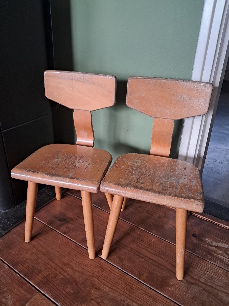 Twee vintage schoolstoeltjes Schilte, Ophalen, Gebruikt, Stoel(en)