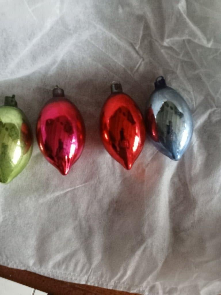 4 oude ajeko glazen kerstballen model olijf met glazen oog, Ophalen of Verzenden, Gebruikt
