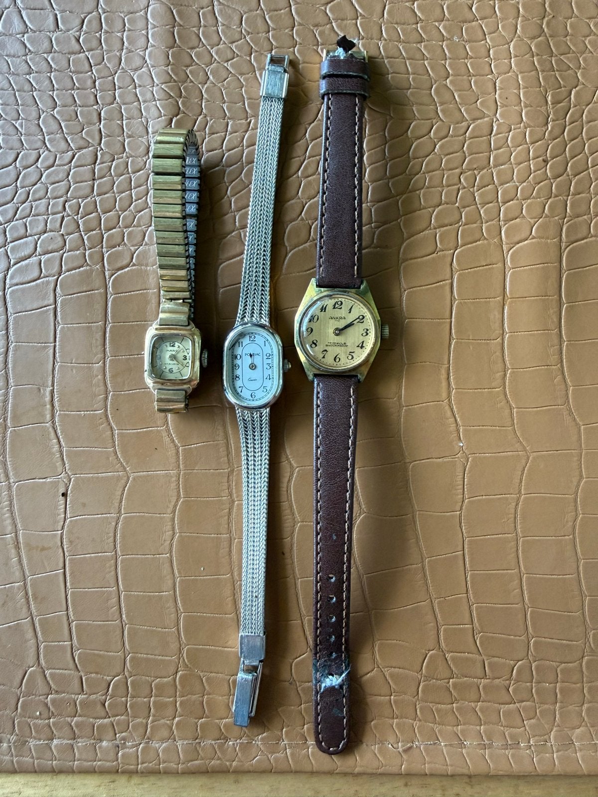 3 Vintage Horloges: 2 Quartz (Pontiac, Ankra) en 1 Mechanisc, Ophalen of Verzenden, Overige materialen, Armband