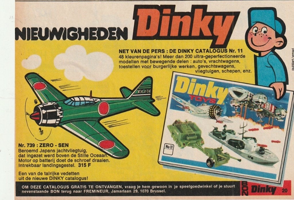 Retro reclame 1975 Dinky Toys speelgoed Japans Zero-Sen, Verzenden, Overige typen