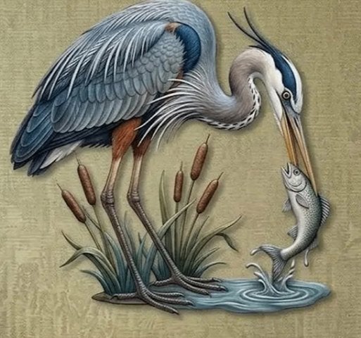 Muurdecoratie Reiger met Vis metaal, Metaal, 40 cm, Meerkleurig, Ophalen of Verzenden