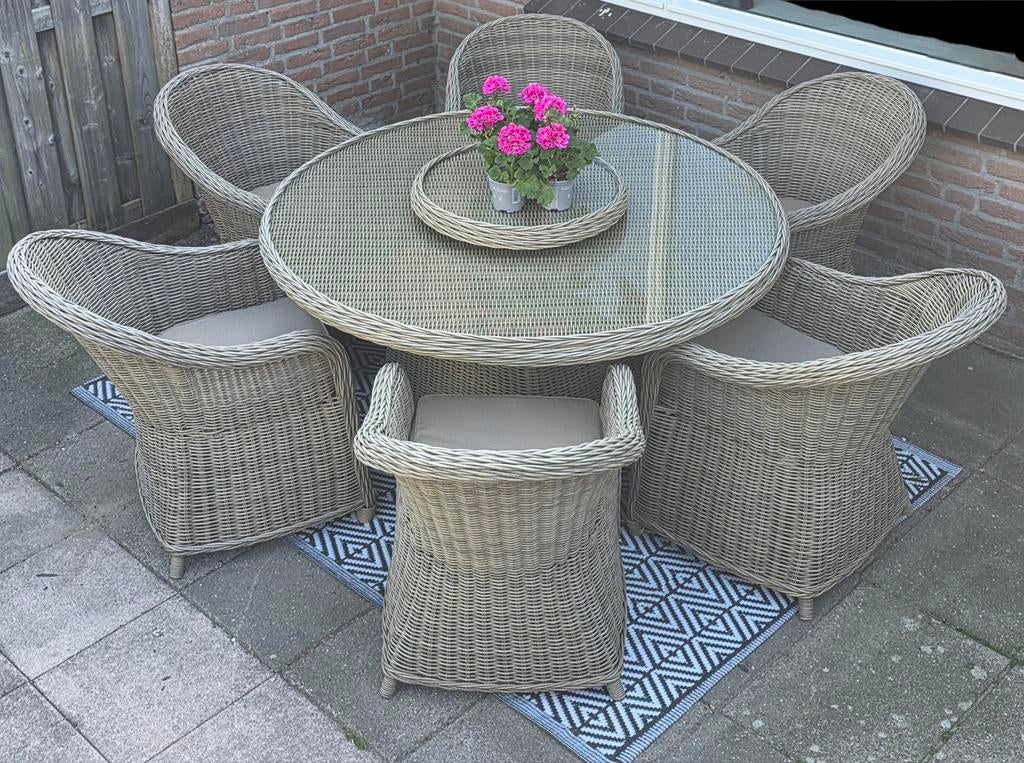 Onwijs mooie Diner tuinset met plateau 😍1,5 jaar oud, Ophalen, Overige materialen, 6 zitplaatsen, Zo goed als nieuw