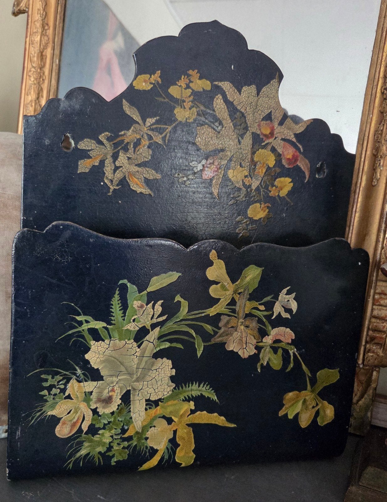 Grote Art Nouveau brieven of kranten houder papier maché, Antiek en Kunst, Ophalen of Verzenden