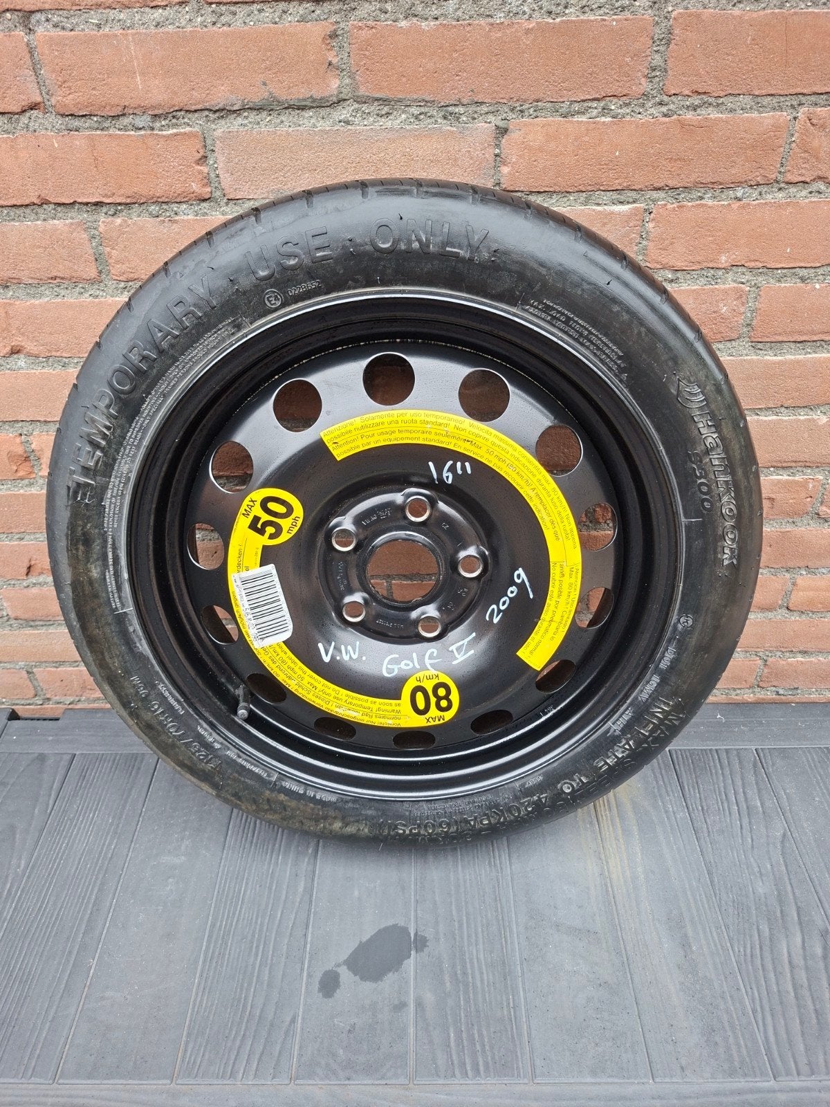 VW Golf 16 inch thuiskomer reservewiel (2009), Gebruikt, 16 inch, Banden en Velgen, Ophalen of Verzenden