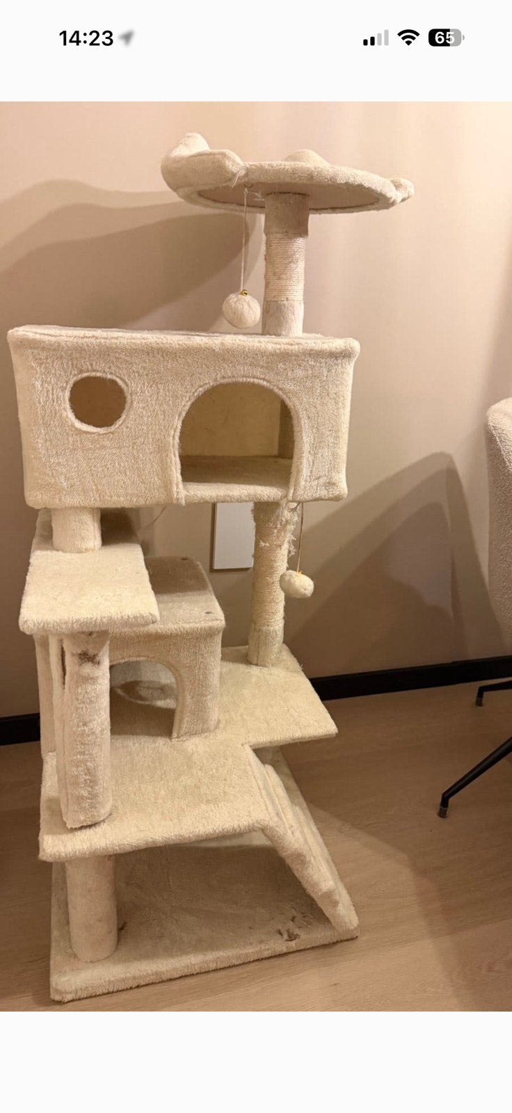 Krabpaal | beige | 120 cm hoog, Ophalen, Gebruikt, Krabpaal