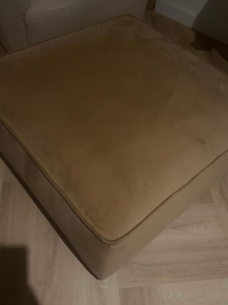 Stoffen poef/voetenbank - Beige/Taupe, Huis en Inrichting, Gebruikt, Vierkant, Stof, 50 tot 75 cm