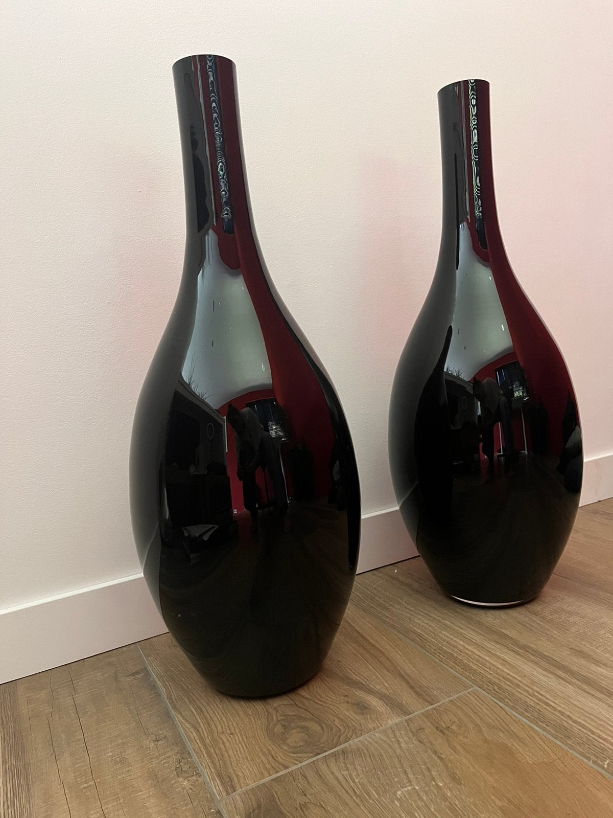 Set van twee zwarte glazen vazen, Huis en Inrichting, Woonaccessoires | Vazen, Ophalen, Zo goed als nieuw, Glas