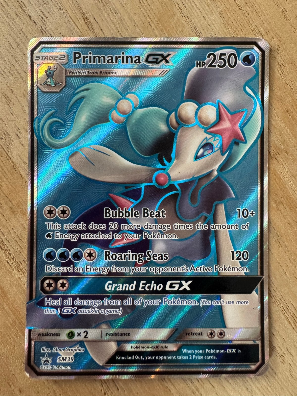 Primarina GX SM39 Full Art Pokémon Kaart, Ophalen of Verzenden, Zo goed als nieuw, Losse kaart, Foil
