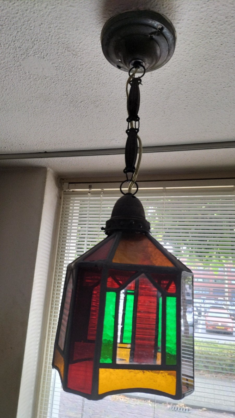 Amsterdamse School Glas-in-lood Hanglamp Art Deco, Ophalen