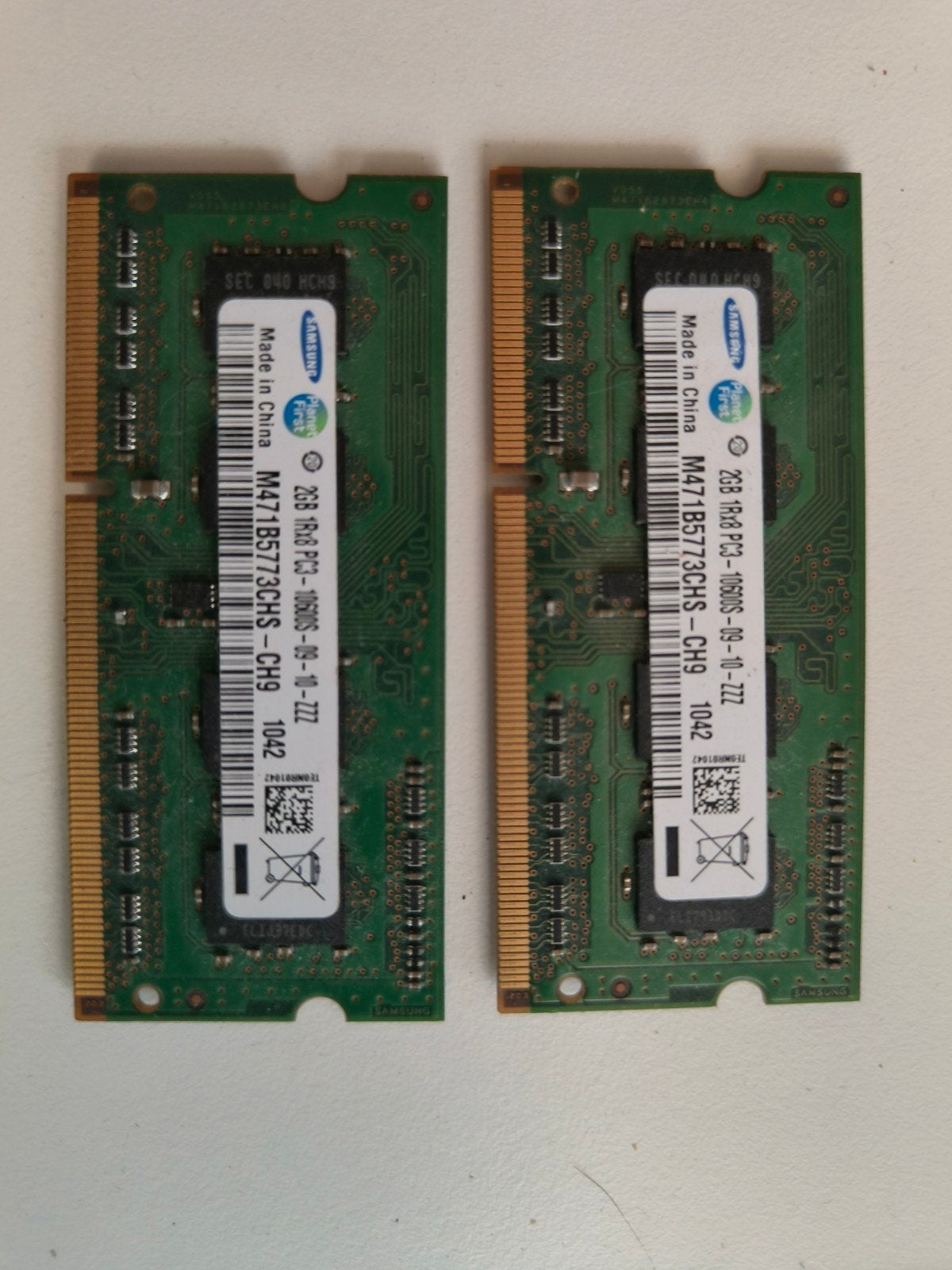 2x Samsung 2GB DDR3 RAM PC3-10600S Laptop Geheugen, Computers en Software, RAM geheugen, Gebruikt, DDR3, Ophalen of Verzenden