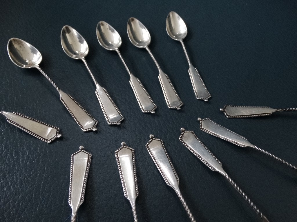 12 advokaatlepeltjes, moccalepel, likeurlepel, antiek zilver, Antiek en Kunst, Verzenden, Zilver