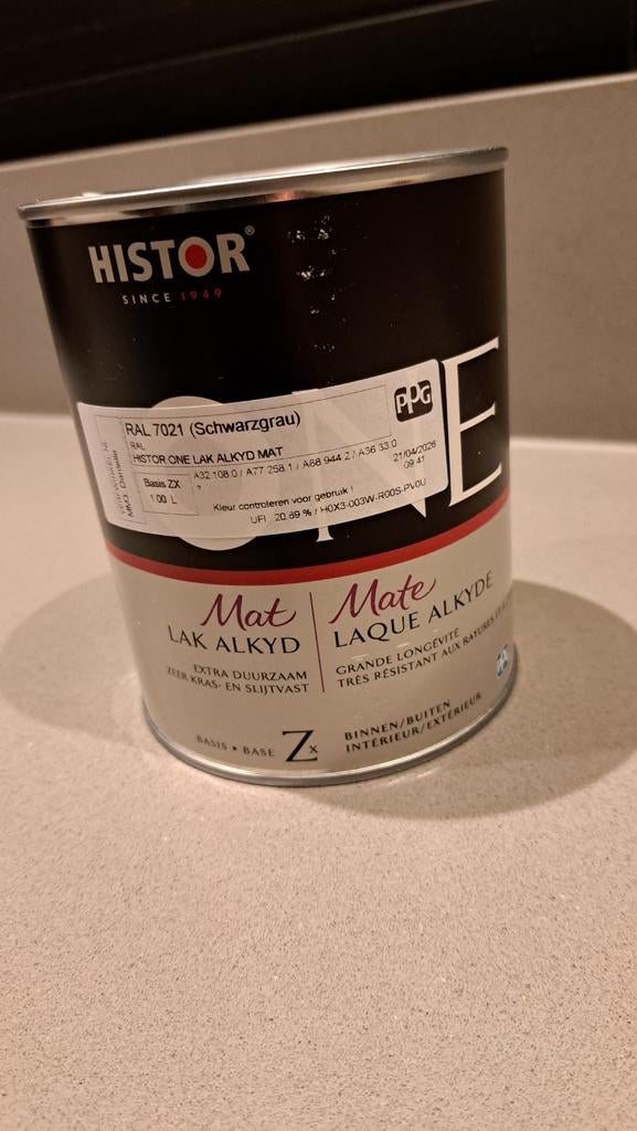 Histor One 7021 matt., Zwart, Nieuw, Ophalen of Verzenden, Verf