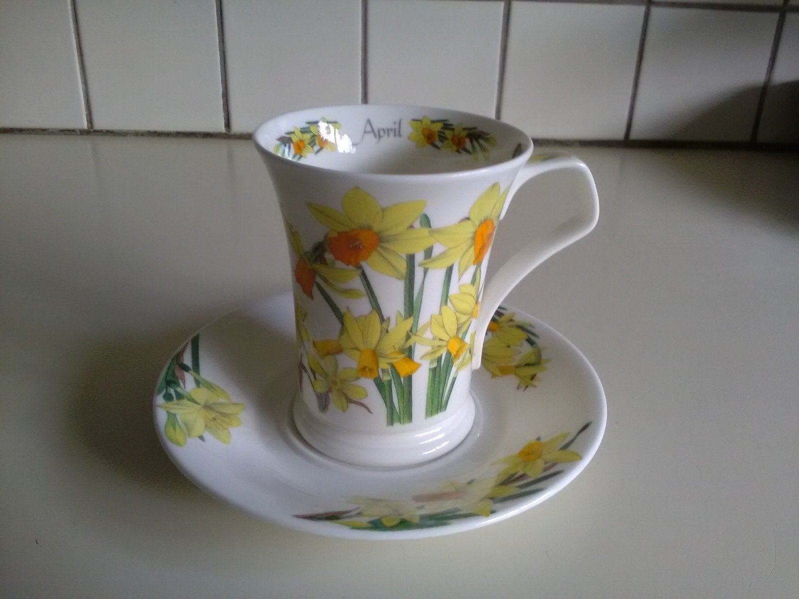 Schotse Dunoon grote kop en schotel " april", Ophalen of Verzenden, Zo goed als nieuw, Overige stijlen, Kop(pen) en/of Schotel(s)