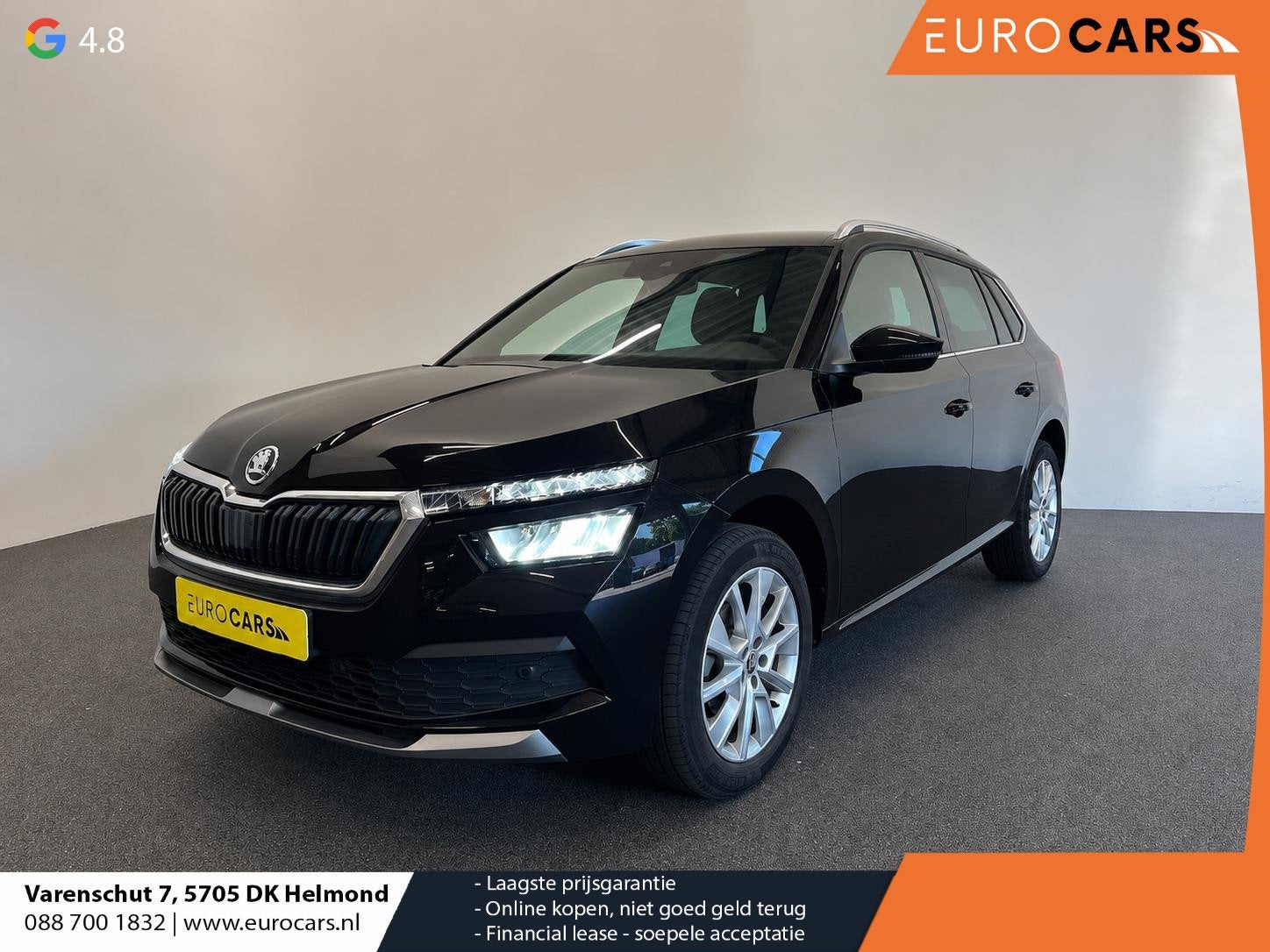 Skoda Kamiq 1.0 TSI DSG Clever Panoramadak Trekhaak Navigati, Stof, Gebruikt, Euro 6, Zwart
