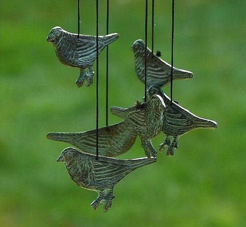 windgong / brons / VOGELS, Huis en tuin decoratie Marie, Nieuw, Info@huisentuindecoratiemarie.nl, Peize