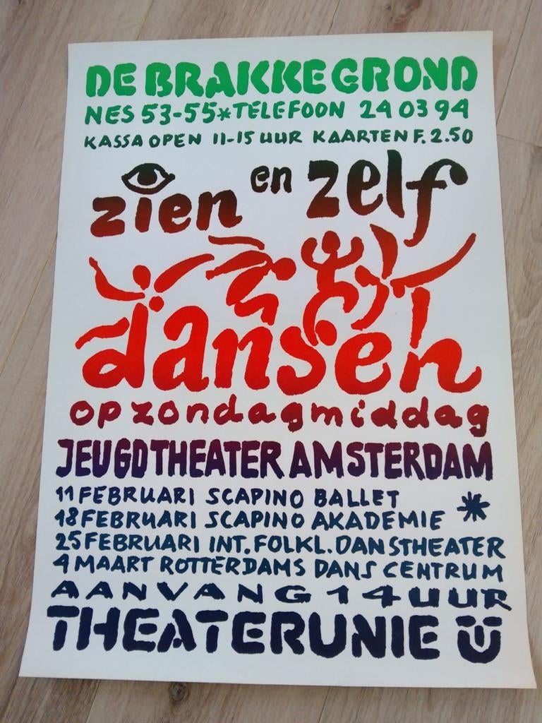 Vintage Theaterposter De Brakke Grond Jeugdtheater Amsterdam, Rechthoekig Staand, Ophalen of Verzenden, Zo goed als nieuw, A1 t/m A3
