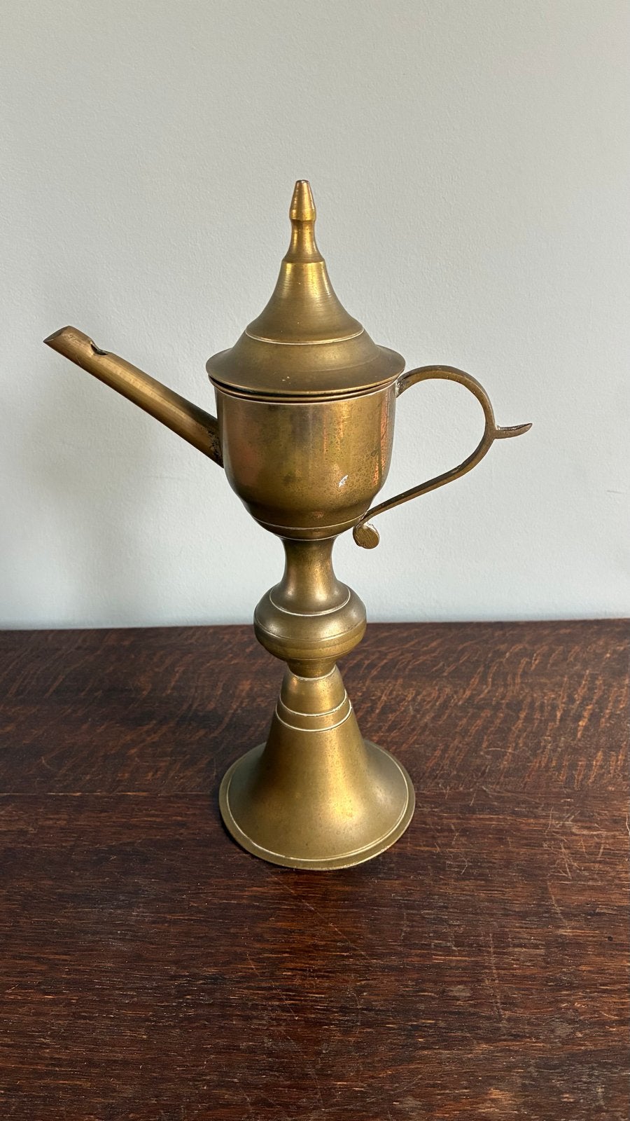 Antieke messing olielamp / snotneus (tuitlamp) met deksel, Ophalen of Verzenden