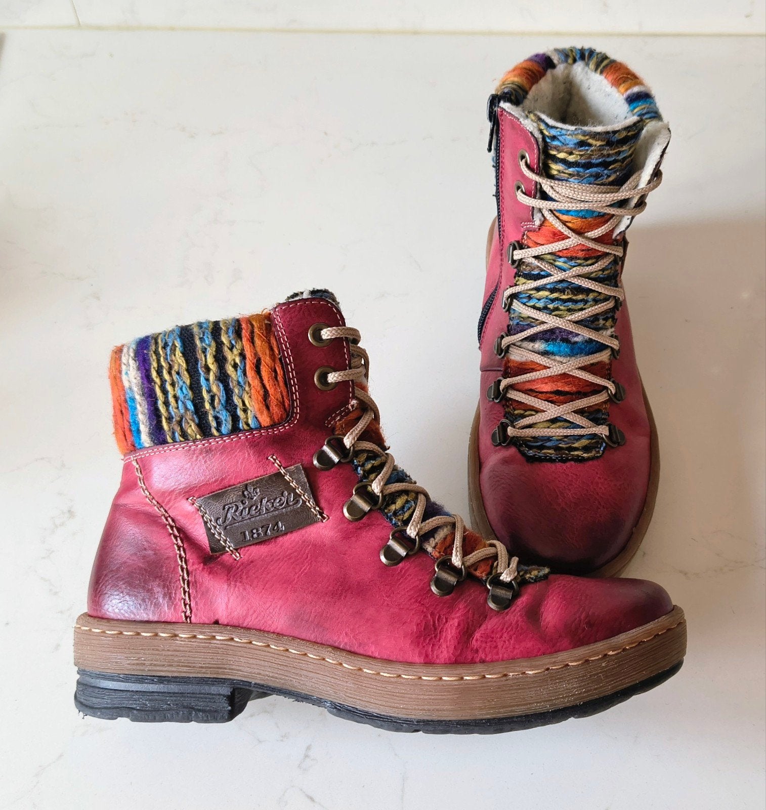 Rieker dames veterboots maat 36, Lage of Enkellaarzen, Ophalen of Verzenden, Zo goed als nieuw, Rood