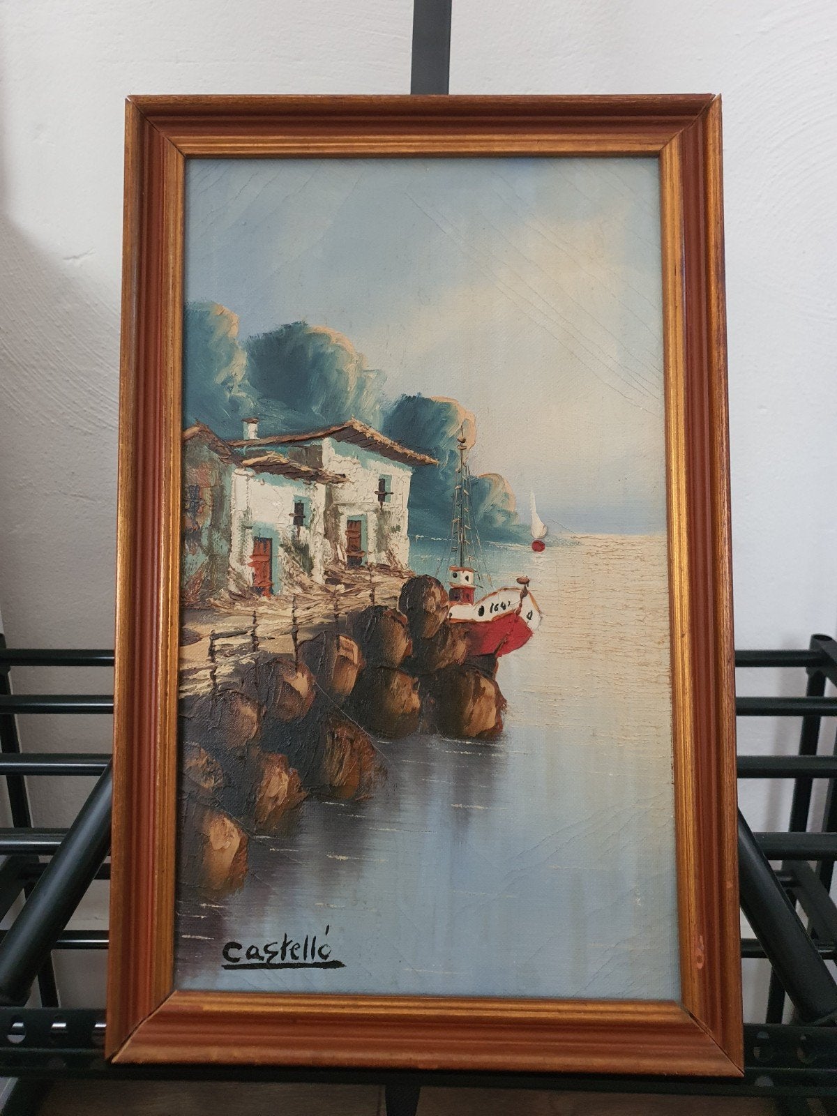 Mediterraans havenschilderij gaston castello, Ophalen, Maritiem / water, Doek, Impressionistisch