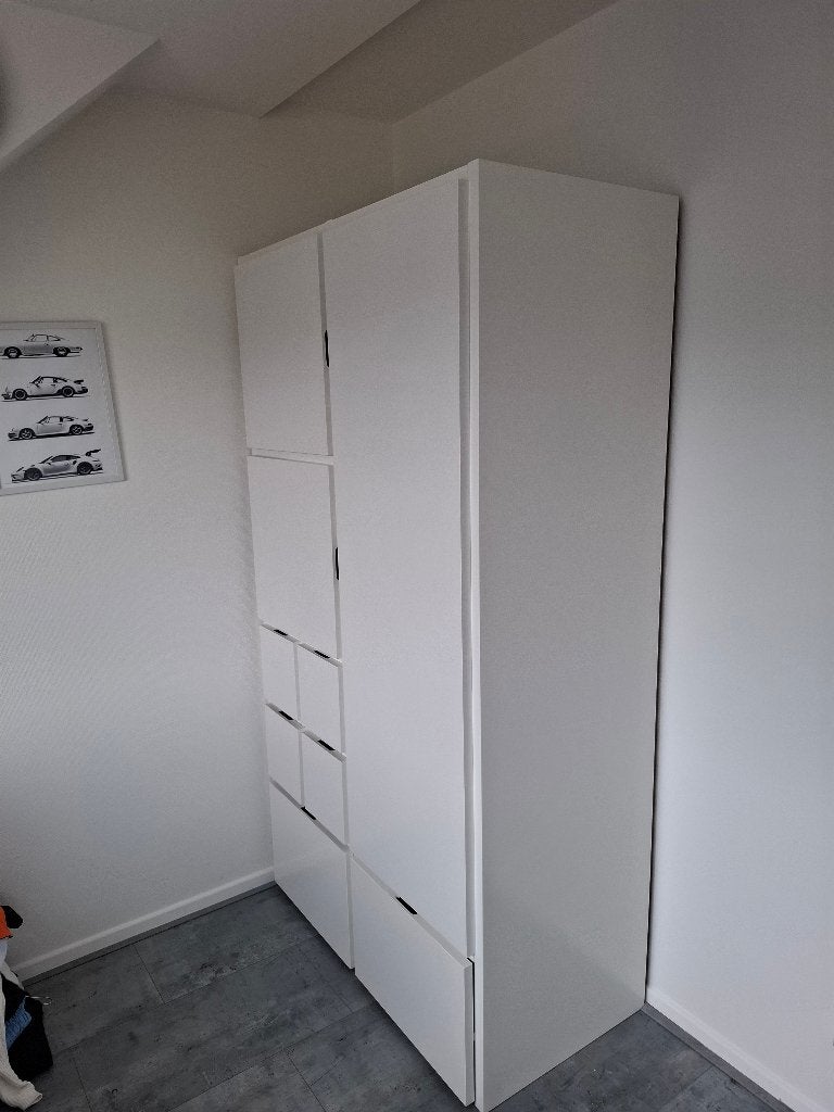 Witte kledingkast met veel laadjes, Gebruikt, 100 tot 150 cm, 150 tot 200 cm, Overige houtsoorten