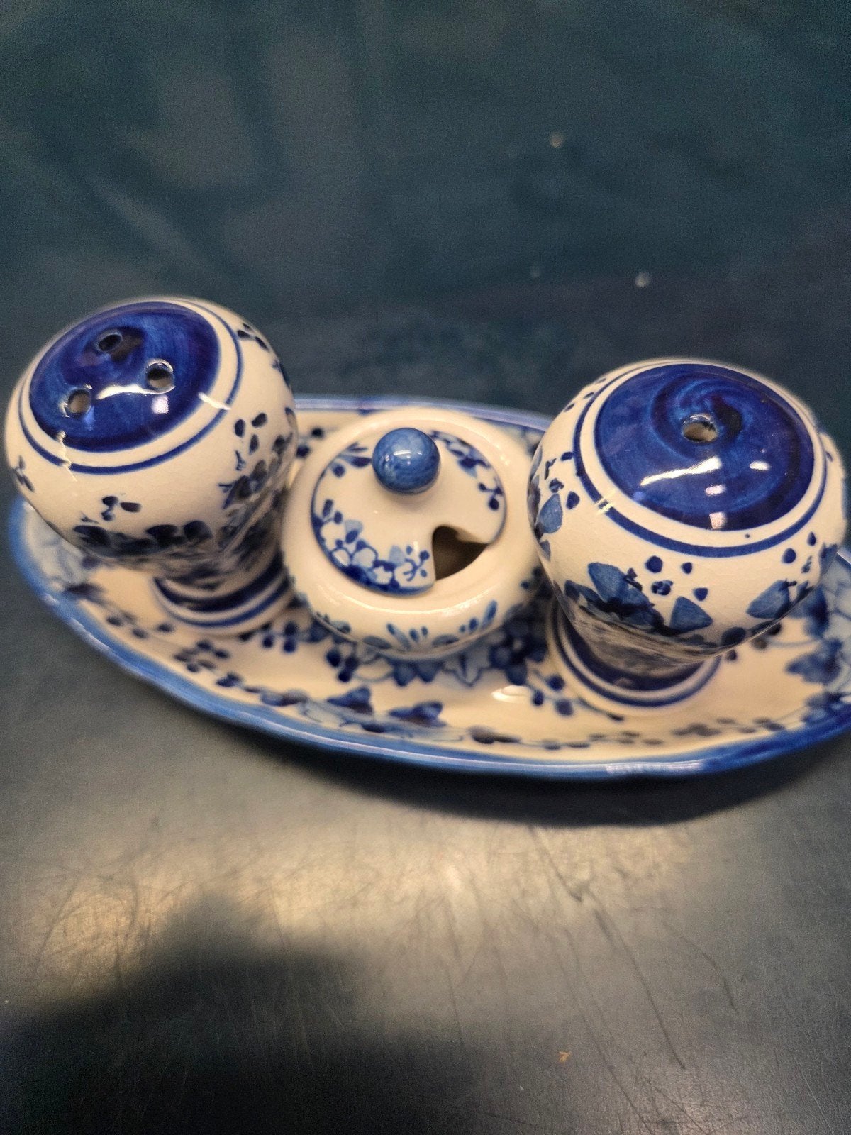 Delfts Blauw Zout- en Peperstel met Suikerpotje, Antiek en Kunst, Ophalen of Verzenden