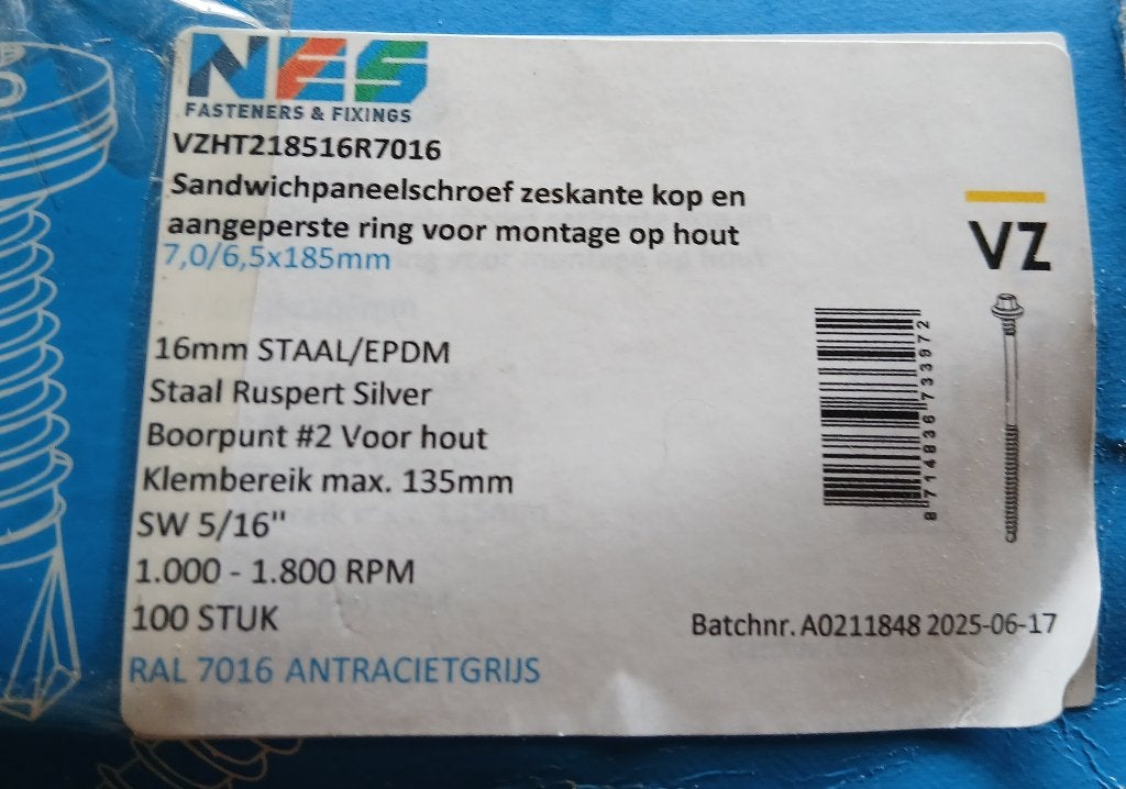 Sandwichpaneelschroeven, Ophalen, Nieuw, 100 tot 250 mm, Schroeven