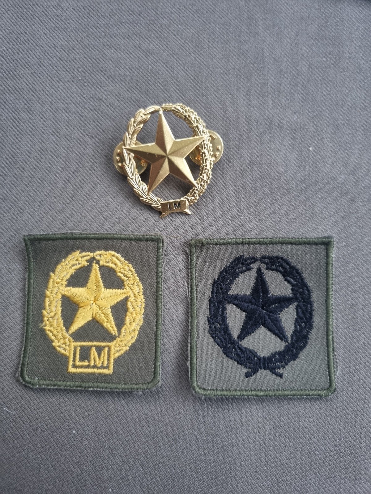 Pinspeld en patches schutter 1ste klasse Lichte mitrailleur, Ophalen of Verzenden, Landmacht, Nederland, Embleem of Badge
