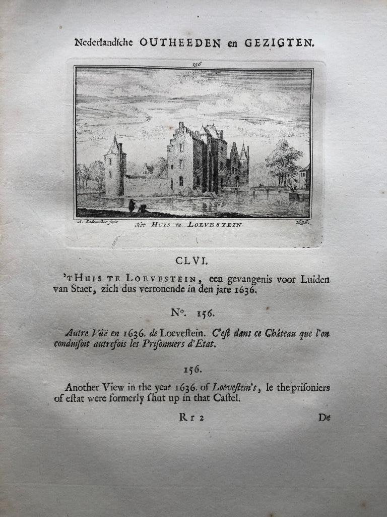 156 / Zaltbommel Slot Loevestein Kopergravure 1732, Antiek en Kunst, Ophalen of Verzenden
