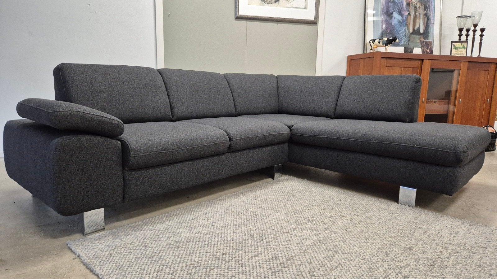 Antraciet grijze Goossens design hoekbank 250x220 cm Z.G.A.N, Modern design, hoekbank, Hoekbank, Ophalen of Verzenden, Zo goed als nieuw