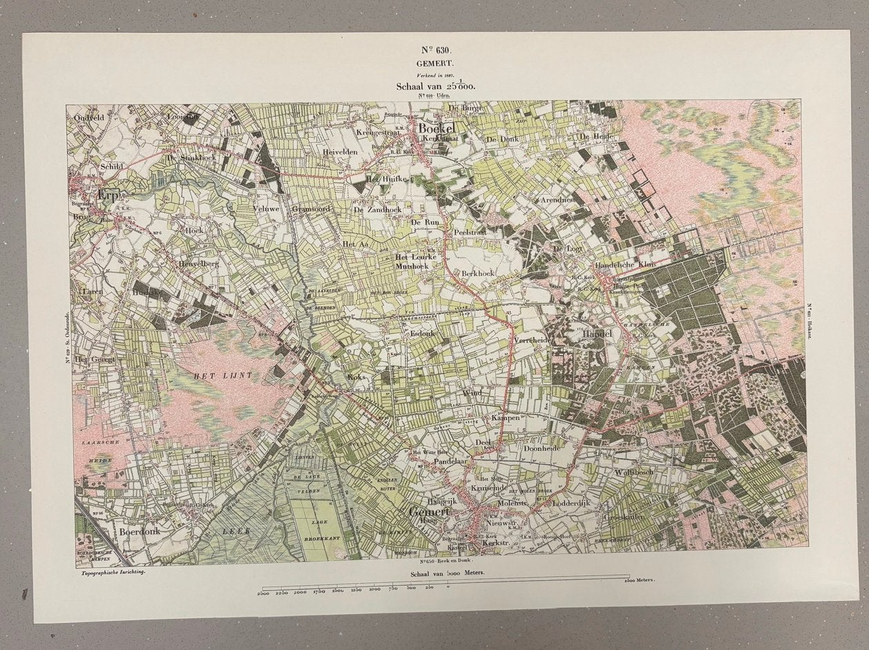 Mooie kaart van Gemert uit 1897 ( 45cm x 32cm), Boeken, Atlassen en Landkaarten, Ophalen, 1800 tot 2000, Nederland, Landkaart