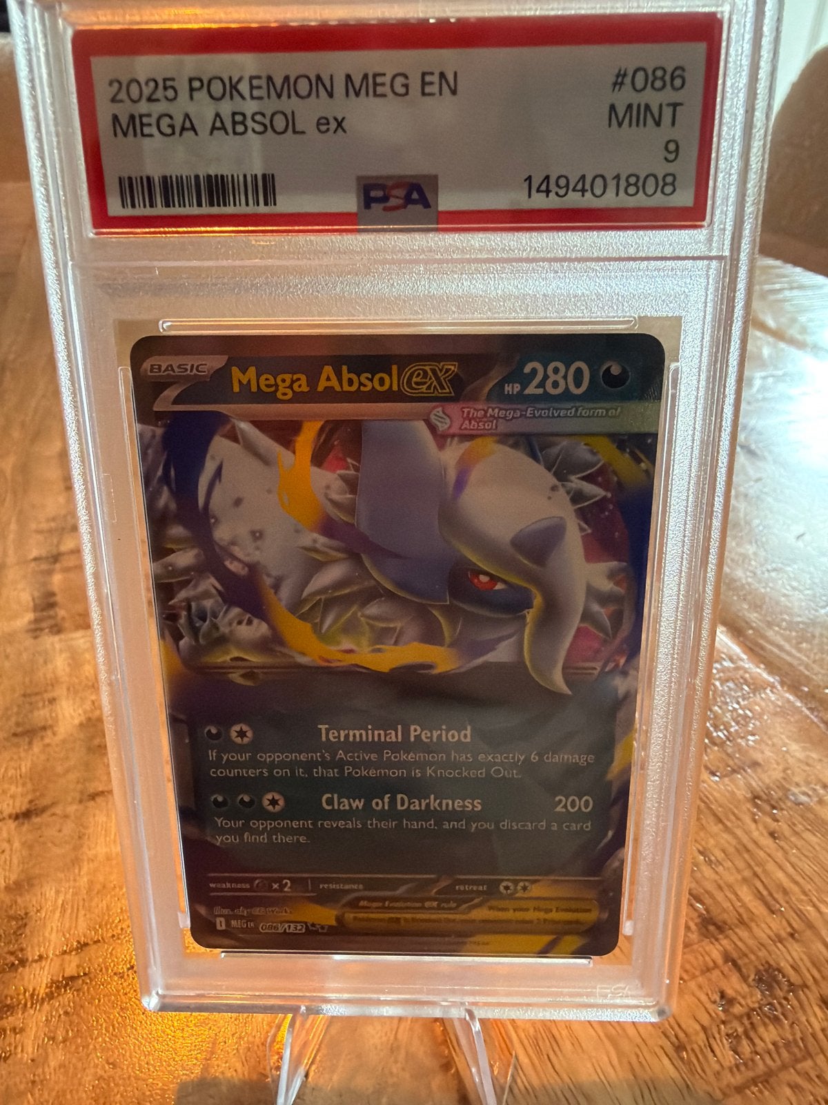 Pokemon Mega Absol EX (2025) PSA 9 MINT, Ophalen of Verzenden, Zo goed als nieuw, Losse kaart