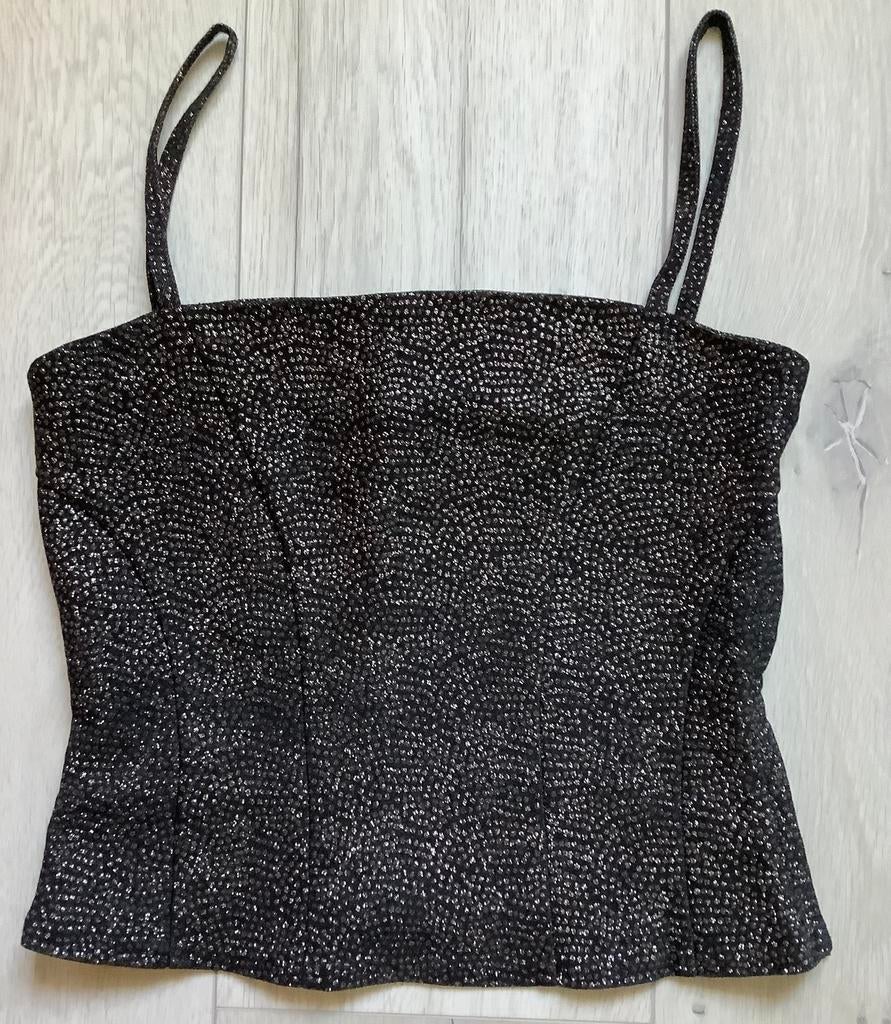 Zwart glitter topje van H&M - Maat 34, Kleding | Dames, Tops, Zwart, Ophalen of Verzenden, Zo goed als nieuw, Zonder mouw