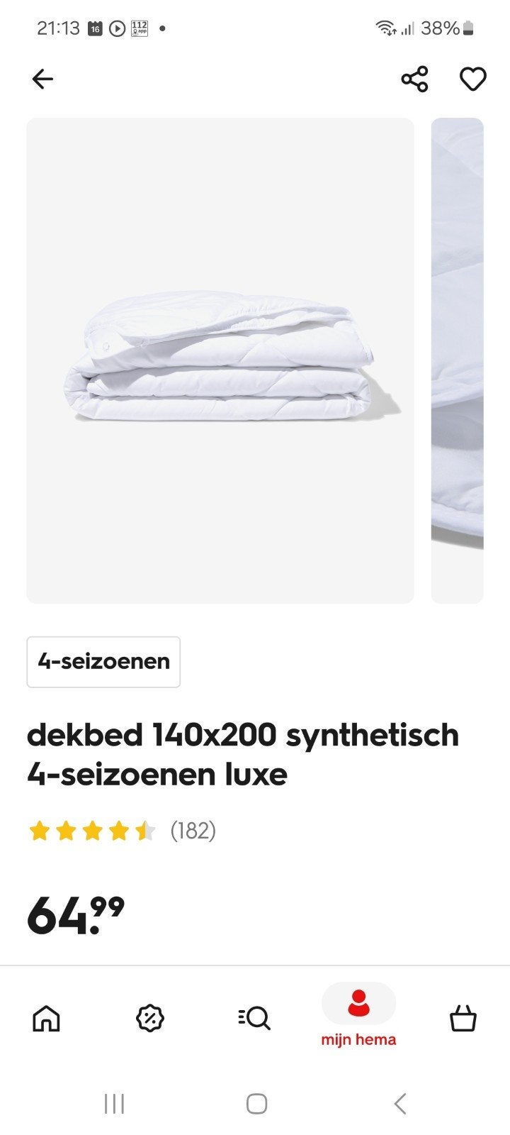 4 seizoenen dekbed 140x200, Huis en Inrichting, Eenpersoons, Wit, Ophalen of Verzenden, HEMA