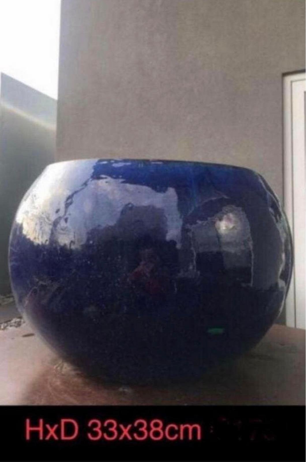 Mooie grote blauwe bol bloempot 38cm excl. planten, Rond, Binnen, Zo goed als nieuw, Minder dan 40 cm