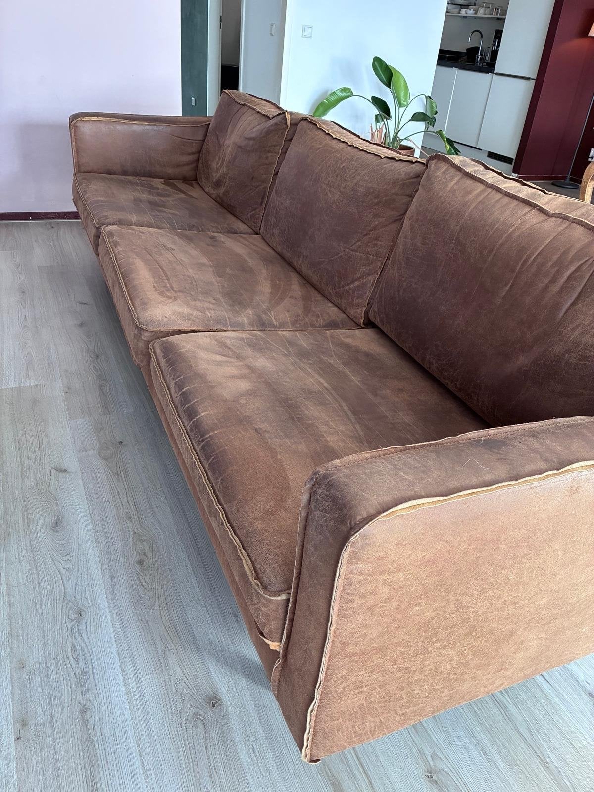 Cognac eco leren bank, Huis en Inrichting, Gebruikt, Driepersoons, Ophalen of Verzenden, 200 tot 250 cm