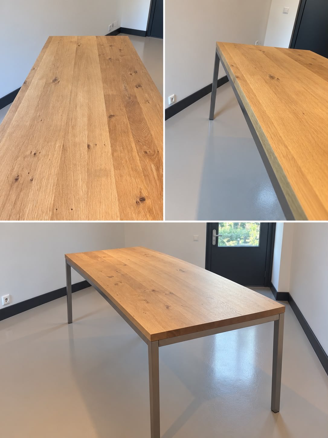 Foto 3 van Massief eiken eettafel met metalen onderstel (90x220) Loods5
