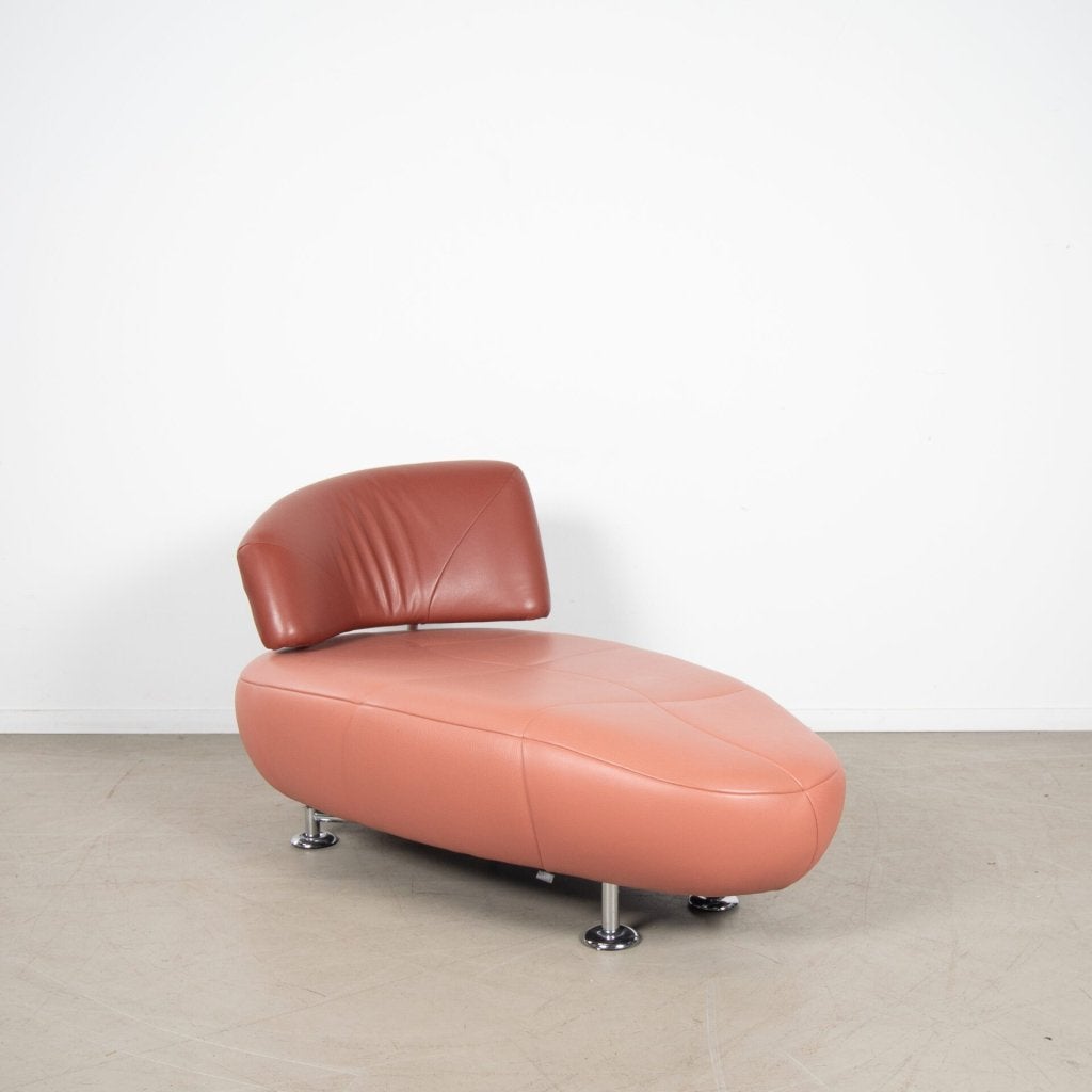 Leolux Kikko Chaise Longue Fauteuil Terracotta/Zalmroze Leer, Niet ingevuld, Zo goed als nieuw, Niet ingevuld, Niet ingevuld