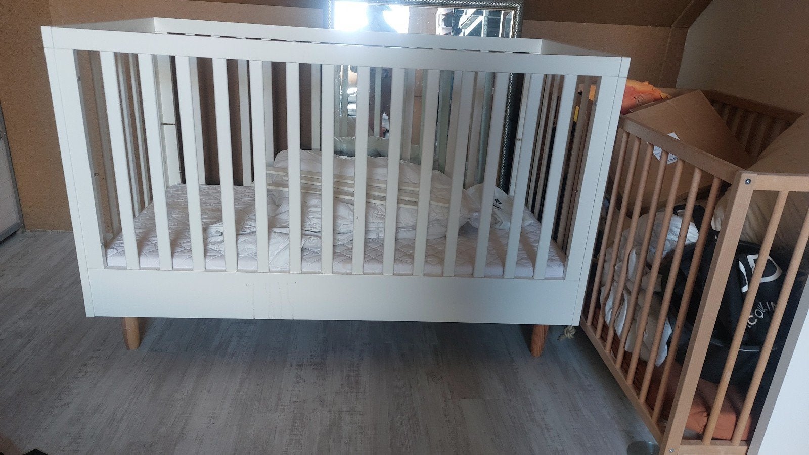 Bocca meegroei ledikant, Ophalen, Zo goed als nieuw, Minder dan 140 cm, Matras