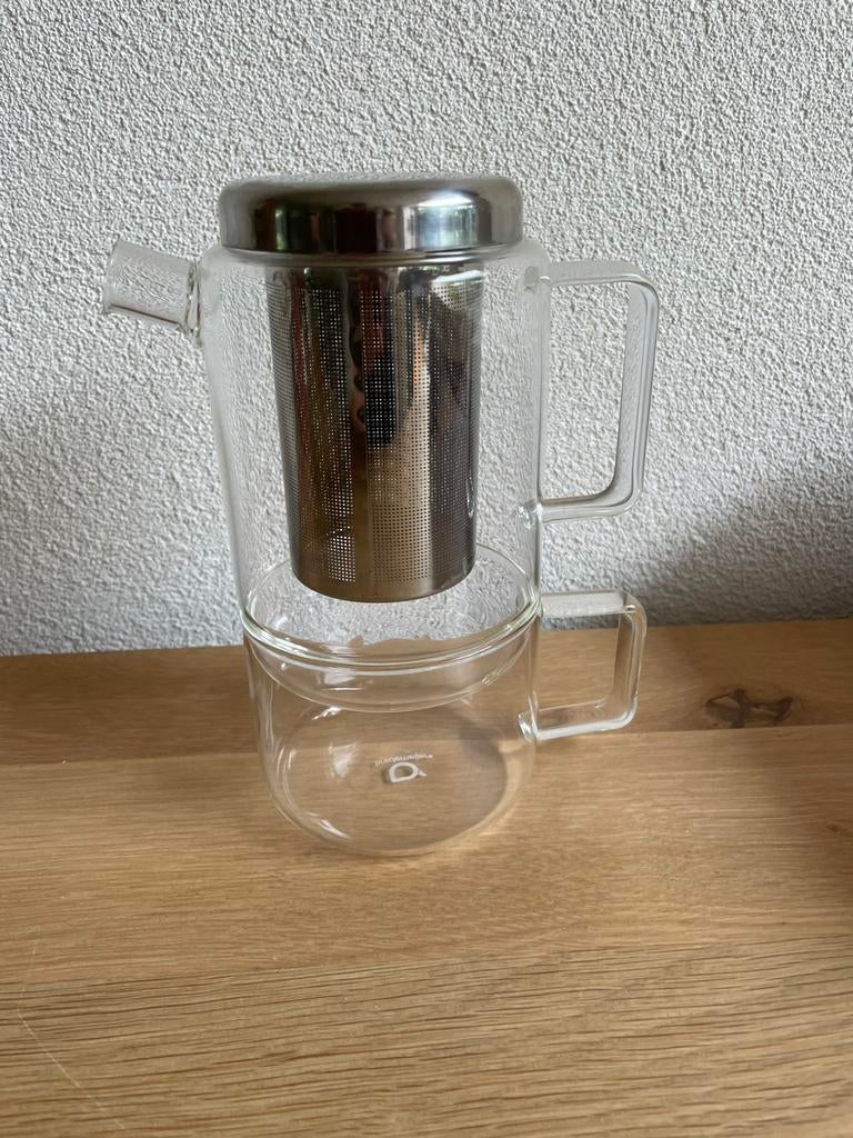 Glazen Bredemeijer theepotje 700ml met glas  fijne rvs zeef,, Ophalen, Overige typen, Overige stijlen, Glas